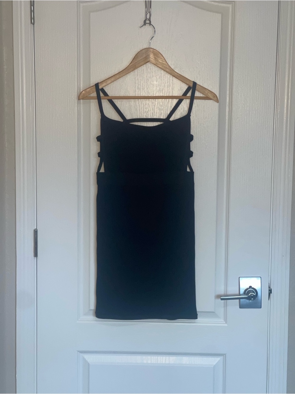 TIGER MIST Classic Black Ribbed Mini Dress with Strappy Sides and Back Medium - Picture 4 of 11